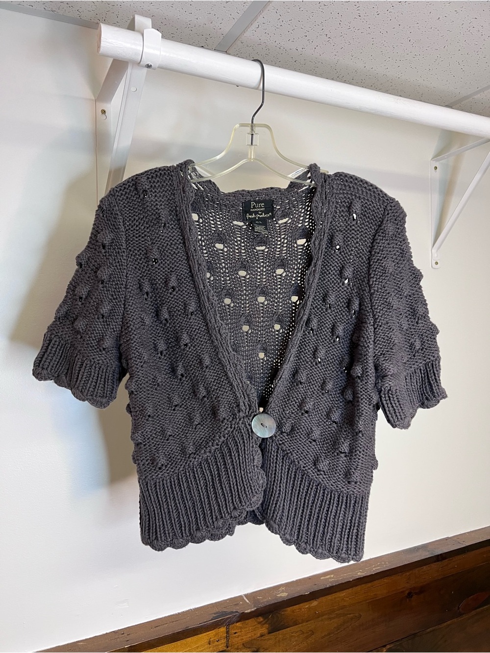 Pure Handknit by Fresh Produce Gray Sweater Shrug- M